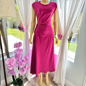 House of Harlow 1960 Ruched Side Cut-out Circl Satin Slip Maxi Dress Size XL